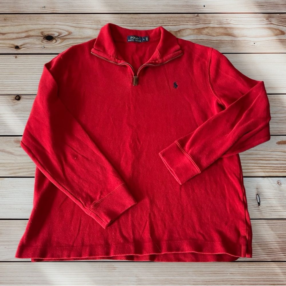 POLO by  Ralph Lauren’s Men’s Quarter-Zip Classic Logo Sweater in Cherry Red